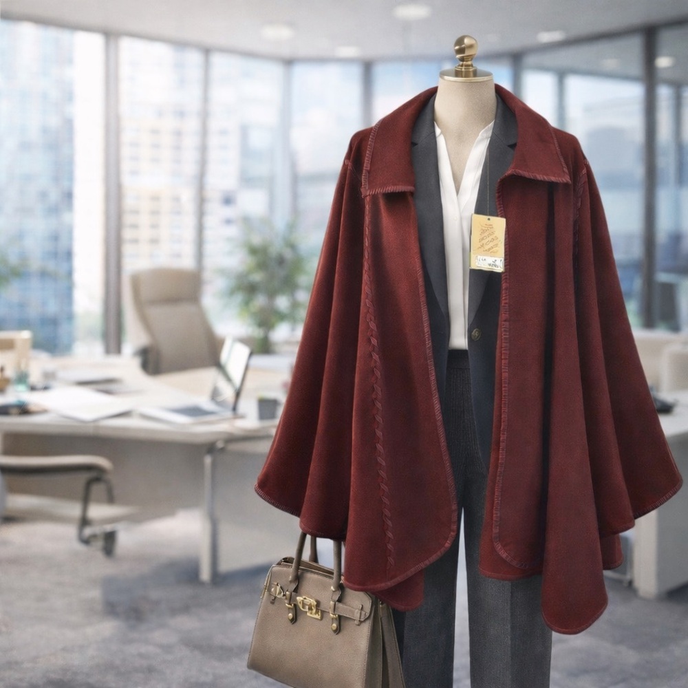 Patricia Nash Maroon Hand Laced Open Sleeve Cape New One Size - Picture 2 of 16